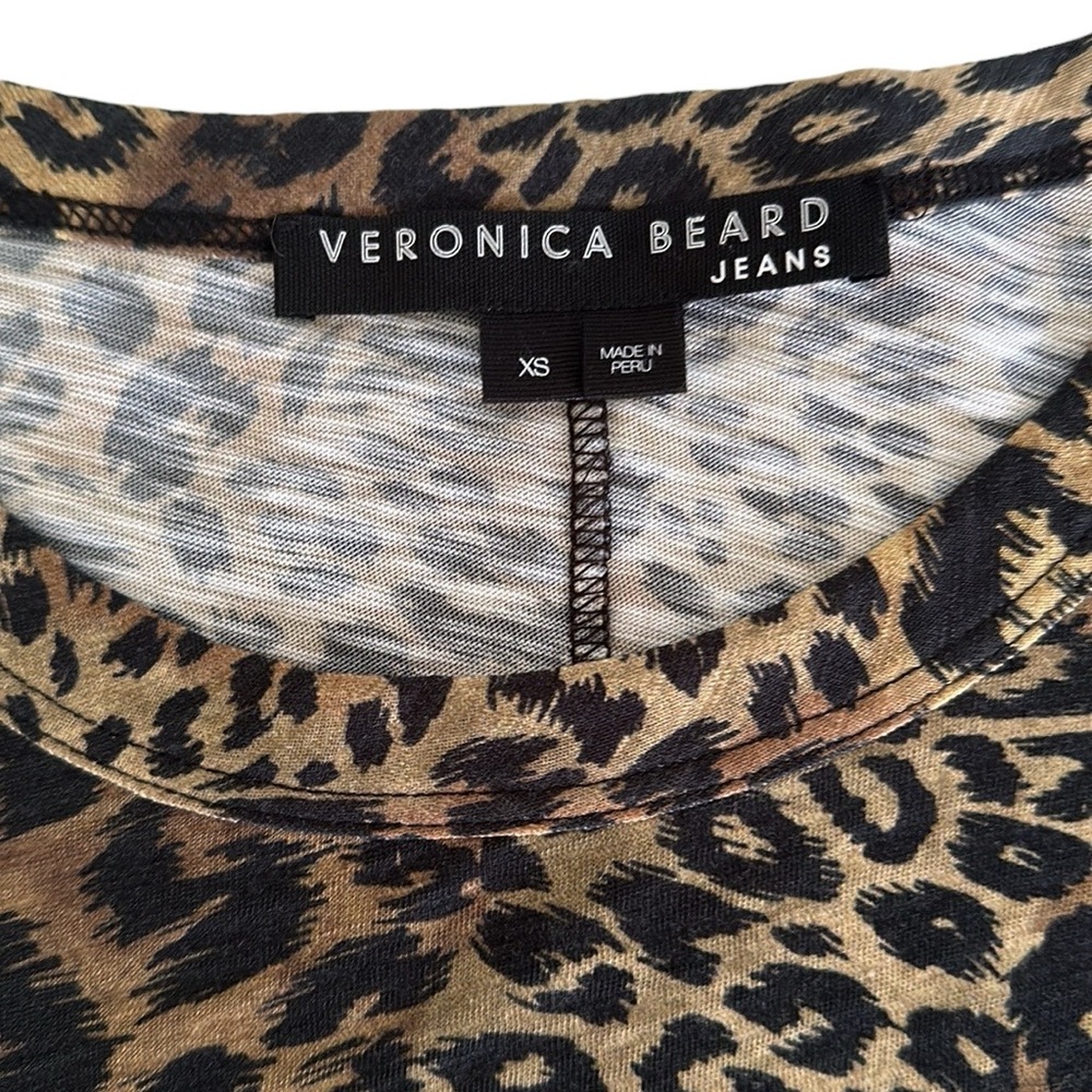 Veronica Beard black & tan animal leopard print t-shirt with button detail XS - Picture 6 of 6
